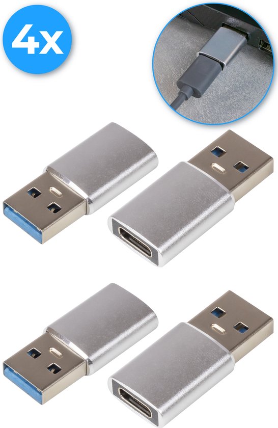 8720986571333 - - USB-A-zu-USB-C-Konverter - 4er-Set - Universeller USB-Adapter - Geeignet für alle USB-C-Geräte - Silber