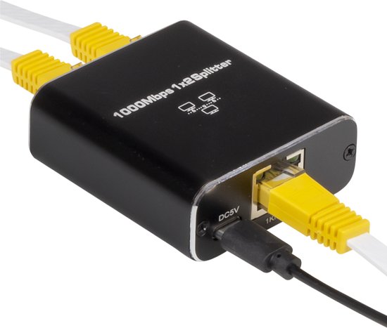 8720986571371 - - Internet-Splitter - 2 Ports - Netzwerk-Switch - bis zu 1000Mbps - Netzwerk-Splitter - RJ45 Cat5 Cat6 LAN UTP Ethernet-Splitter - Schwarz