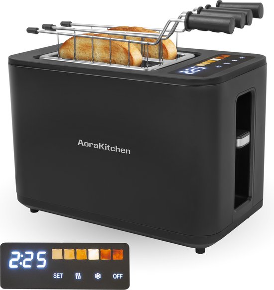 8720986571777 - Toaster mit Toastklammern - 6 Heizstufen - LED-Bildschirm - Toaster - Timer - Schwarz