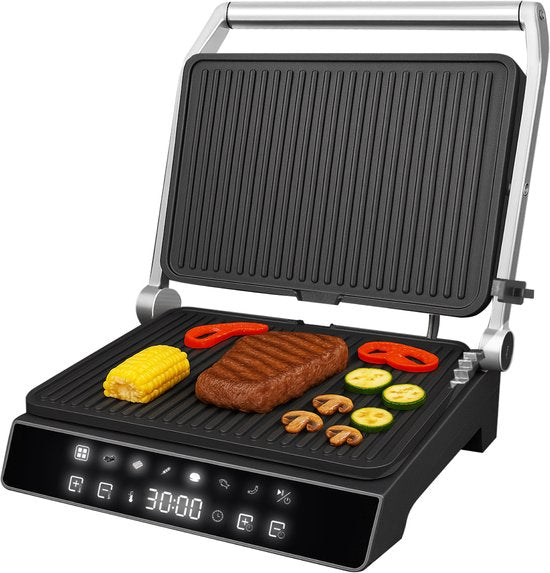 8720986572736 - Kontaktgrill - 180º ausklappbar - Grillgerät mit abnehmbaren Platten - 7 Ständer - Sandwich- und Panini-Eisen - 2000W