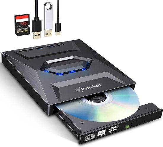 8720986670500 - 3-in-1 externer DVD CD-Player für Laptop & PC - Brenner - Optisches Laufwerk - Optisches Laufwerk - USB 30 & USB C- Plug & Play - Windows MacOS & Linux