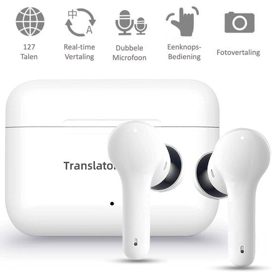 8721008015088 - Translation Computer - Sprachübersetzungsgerät - Wireless Earbuds White - EarPods mit Ãœbersetzungsfunktion - Bluetooth 50 - 127 Sprachen und 97% Genauigkeit - 24 Stunden Batterie