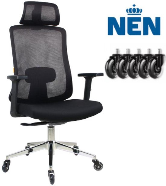 8721008055343 - Ergonomischer Bürostuhl mit Kopfstütze - Bürostühle für Erwachsene - Bürostuhl - Game Gaming Chair - Bürostuhl - voll verstellbar - inkl Anti-Kratz-Rollen geeignet für harte & weiche Böden