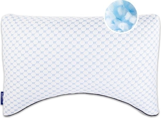 8721008118017 - Soulsnooze® Memory Foam Pillow Dawn Moonshape - Schultervertiefung - Geeignet für Rücken- Seiten- und Bauchschläfer - 100 Nächte Probeschlaf - Anpassbares Design - Zerkleinerter Memory Foam