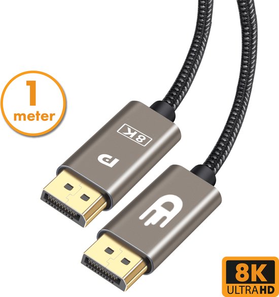 8721008212029 - Displayport-Kabel - 8K 60Hz - 4K 144 Hz - 324GBps - Displayport 14 - DP-Kabel - 1 Meter - Modern Grey