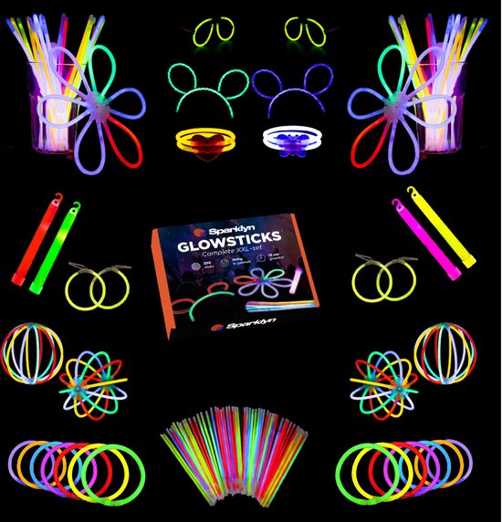 8721008212173 - XXL Glow in the Dark Stick Set - 328 Stück Leuchtstäbe mit Zubehör - Leuchtstäbe zum Brechen - Neon Party