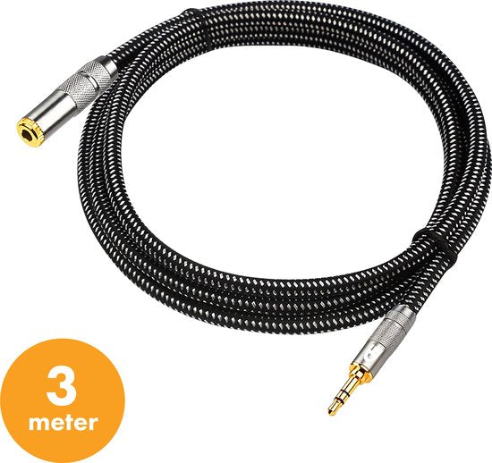 8721008212364 - Premium AUX-Verlängerungskabel - 3 Meter - Klinkenstecker auf 35 mm Buchse - Audio-Verlängerungskabel - Klinken-Verlängerungskabel - Nylon
