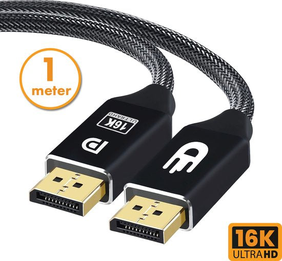 8721008212609 - DisplayPort-Kabel 21 - 16K 60Hz 8K 120Hz 4K 144Hz - 80Gbps - - DisplayPort zu DisplayPort - DP-Kabel - 1 Meter - Schwarz