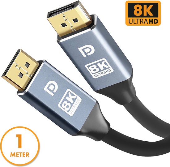 8721008212791 - Displayport-Kabel - 8K 60Hz - 4K 144 Hz - 324GBps - Displayport 14 - DP-Kabel - PVC - 1 Meter - Space Grau