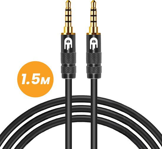 8721008212876 - AUX-Kabel 35 mm - Klinke auf Klinke - 4-poliges Audiokabel - Vergoldet - Stecker auf Stecker - PVC - Schwarz - 15 Meter 8721008212876 - AUX-Kabel 35 mm - Klinke auf Klinke - 4-poliges Audiokabel - Vergoldet - Stecker auf Stecker - PVC - Schwarz - 15 Meter