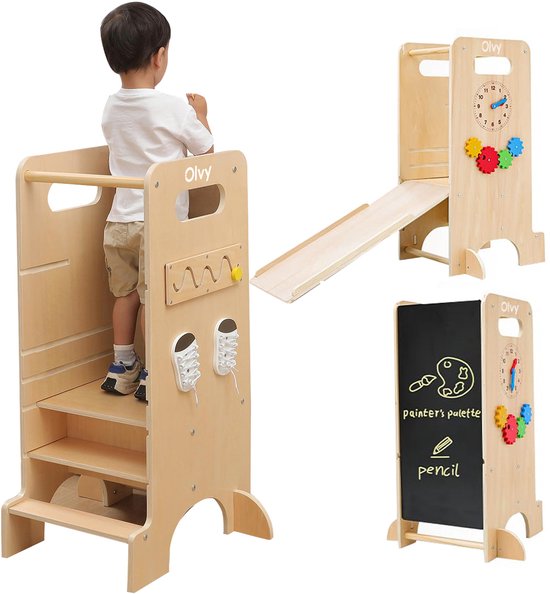 8721008788074 - Kids - 4-in-1 Lernturm - Küchenhilfe - Lernturm - Montessori Lernturm - Kindertreppe - Küchenturm - Mit Rutsche
