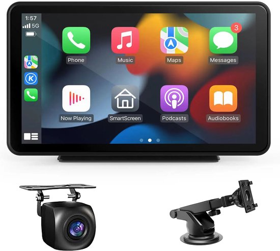 8721008788173 - Carplay Bildschirm - Geeignet für Apple & Android - Inkl Rückfahrkamera - Auto-Navigationssystem - Drahtlos - Touchscreen - Universal - Multimedia Autoradio - 7 Zoll