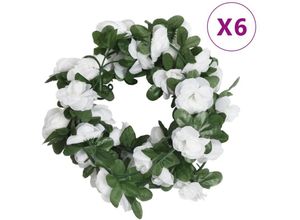 8721012046825 - Vidaxl - Weihnachtskränze Blumen 6 Stk Frühlingsrosen Weiß 250 cm Weiß