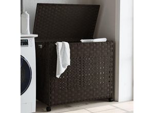 8721012050556 - Bonnevie - Wäschekorb mit Rollen Dunkelbraun 66x35x60 cm Rattan vidaXL780405