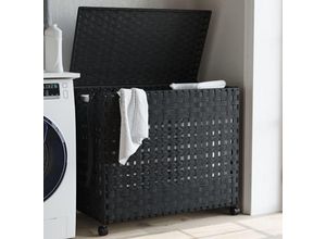 8721012050570 - Wäschekorb mit Rollen Schwarz 66x35x60 cm Rattan vidaXL - Schwarz