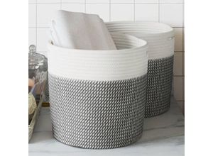 8721012086746 - Bonnevie - Aufbewahrungskörbe 2 Stk Grau und Weiß Ø28x28 cm Baumwolle vidaXL587758