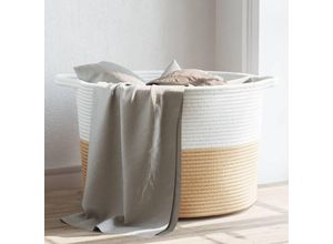 8721012086876 - Bonnevie - Wäschekorb Beige und Weiß Ø55x36 cm Baumwolle vidaXL480536