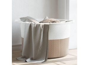 8721012086883 - Bonnevie - Wäschekorb Braun und Weiß Ø55x36 cm Baumwolle vidaXL102211