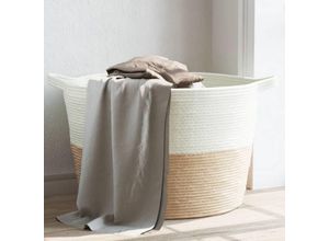 8721012086913 - Bonnevie - Wäschekorb Beige und Weiß Ø60x36 cm Baumwolle vidaXL637407