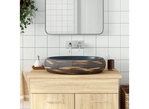 8721012118966 - Bonnevie - Aufsatzwaschbecken Braun und Blau Oval 59x40x15 cm Keramik vidaXL562841