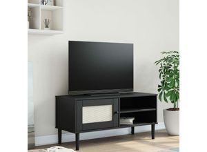 8721012134584 - TV-Schrank SENJA Rattan-Optik Schwarz 106x40x49 cm Kiefernholz vidaXL - Schwarz