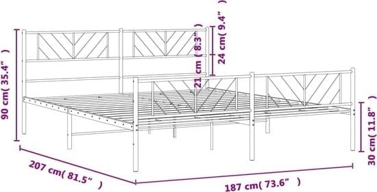 8721012189805 - vidaXL-Bettgestell-mit-Kopf-und-Fußende-Metall-schwarz-180x200-cm