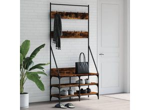 8721012196162 - Bonnevie - Kleiderständer mit Schuhablage Räuchereiche 90x34x184 cm vidaXL830980