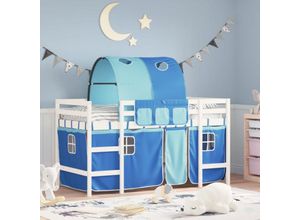 8721012222434 - Kinderhochbett mit Tunnel Blau 80x200 cm Massivholz Kiefer vidaXL972566