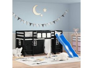 8721012222724 - Kinderhochbett mit Vorhängen Weiß und Schwarz Massivholz Kiefer vidaXL435453