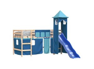 8721012223219 - Kinderhochbett mit Turm Blau 80x200 cm Massivholz Kiefer Vidaxl