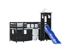 8721012223356 - Vidaxl - Kinderhochbett mit Turm Weiß & Schwarz 90x200 cm Kiefernholz