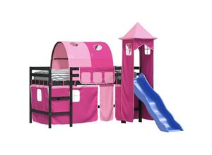 8721012223554 - Kinderhochbett mit Turm Rosa 80x200 cm Massivholz Kiefer Vidaxl 807148