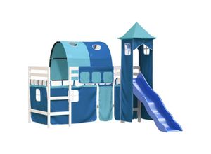 8721012223608 - Kinderhochbett mit Turm Blau 90x200 cm Massivholz Kiefer Vidaxl