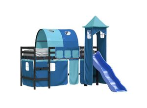 8721012223639 - Kinderhochbett mit Turm Blau 90x200 cm Massivholz Kiefer Vidaxl 140542