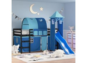 8721012223721 - Bonnevie - Kinderhochbett mit Turm Blau 90x190 cm Massivholz Kiefer vidaXL953331