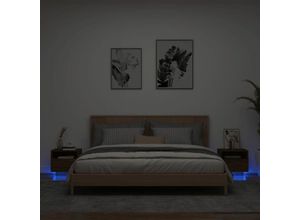 8721012253957 - Bonnevie - Nachttische mit LED-Leuchten 2 Stk Braun Eiche 40x39x37 cm vidaXL605374