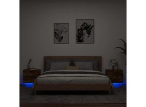 8721012254053 - Wand-Nachttische mit LED-Leuchten 2 Stk Räuchereiche vidaXL - Braun