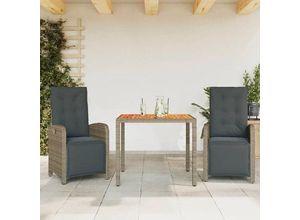 8721012322134 - vidaXL Gartenlounge-Set 3-tlg Bistro-Set mit Kissen Grau Poly Rattan (3-tlg)