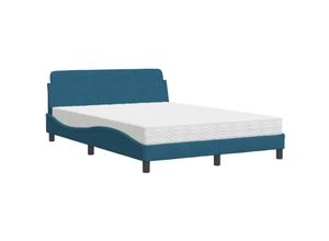 8721012348981 - Vidaxl - Bett mit Matratze Blau 140x200 cm Samt Blau