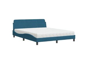 8721012349186 - Bett mit Matratze Blau 160x200 cm Samt Vidaxl