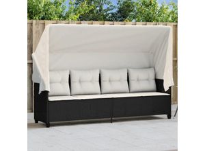 8721012451759 - Bonnevie - Sonnenliege mit Dach und Kissen Schwarz Poly Rattan vidaXL58590