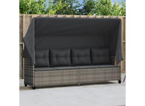 8721012451773 - Bonnevie - Sonnenliege mit Dach und Kissen Grau Poly Rattan vidaXL27254