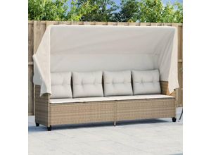 8721012451797 - Bonnevie - Sonnenliege mit Dach und Kissen Beige Poly Rattan vidaXL95339