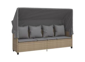 8721012451964 - Sonnenliege mit Dach und Kissen Beige Poly Rattan Vidaxl Beige und Grau