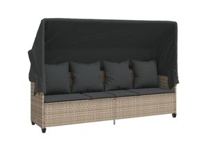 8721012451988 - Sonnenliege mit Dach und Kissen Hellgrau Poly Rattan Vidaxl Grau