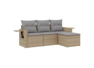 8721012924208 - 4-tlg Garten-Sofagarnitur mit Kissen Beige Poly Rattan vidaXL