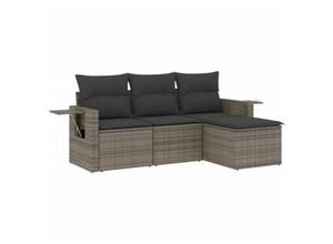 8721012924215 - 4-tlg Garten-Sofagarnitur mit Kissen Grau Poly Rattan vidaXL