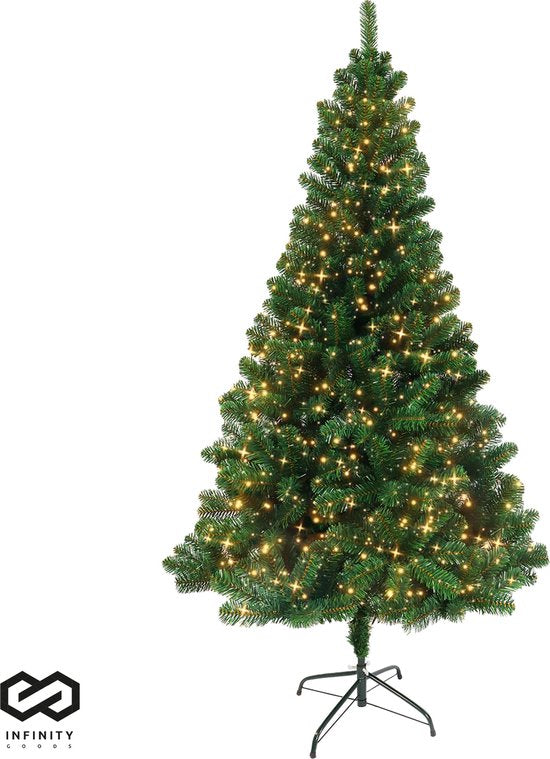 8721022430003 - Künstlicher Weihnachtsbaum mit LED-Lichtern - 240 cm - Realistischer Weihnachtsbaum aus Kunststoff - Metallständer - Grün