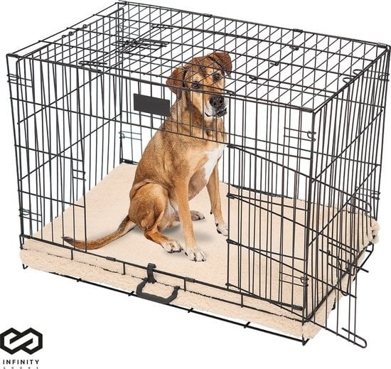 8721022430119 - Infinity Goods Hundebank - Bank für Hunde - Größe M - faltbar - 76 x 47 x 54 CM - 2 Türen - Schwarz