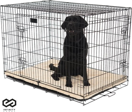 8721022430126 - Infinity Goods Hundebank - Bank für Hunde - Größe L - klappbar - 91 x 58 x 65 CM - 2 Türen - Schwarz